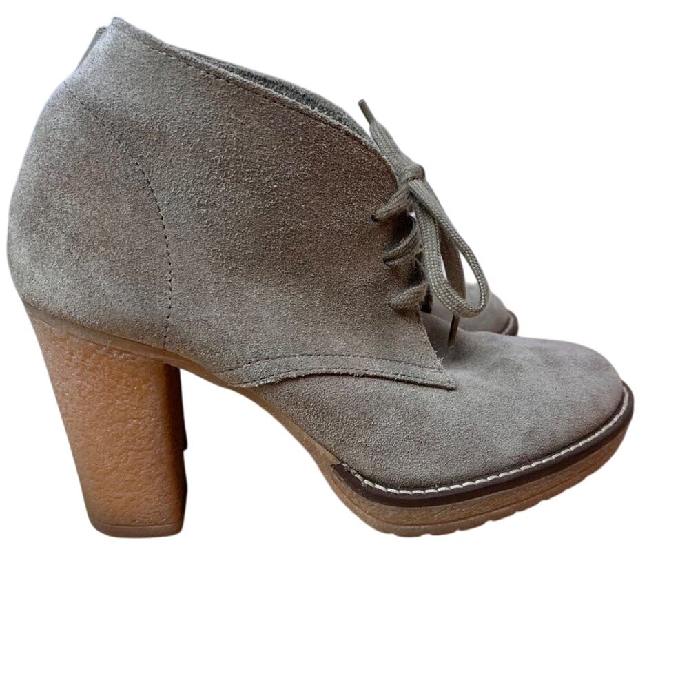 J. Crew Booties Womens 6 Beige Suede Heeled Ankle Lace Up Academia Grunge Boho